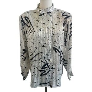 Jean for‎ Joseph Le Bon Paris New York Artsy Top Blouse Black White Size 12 80s